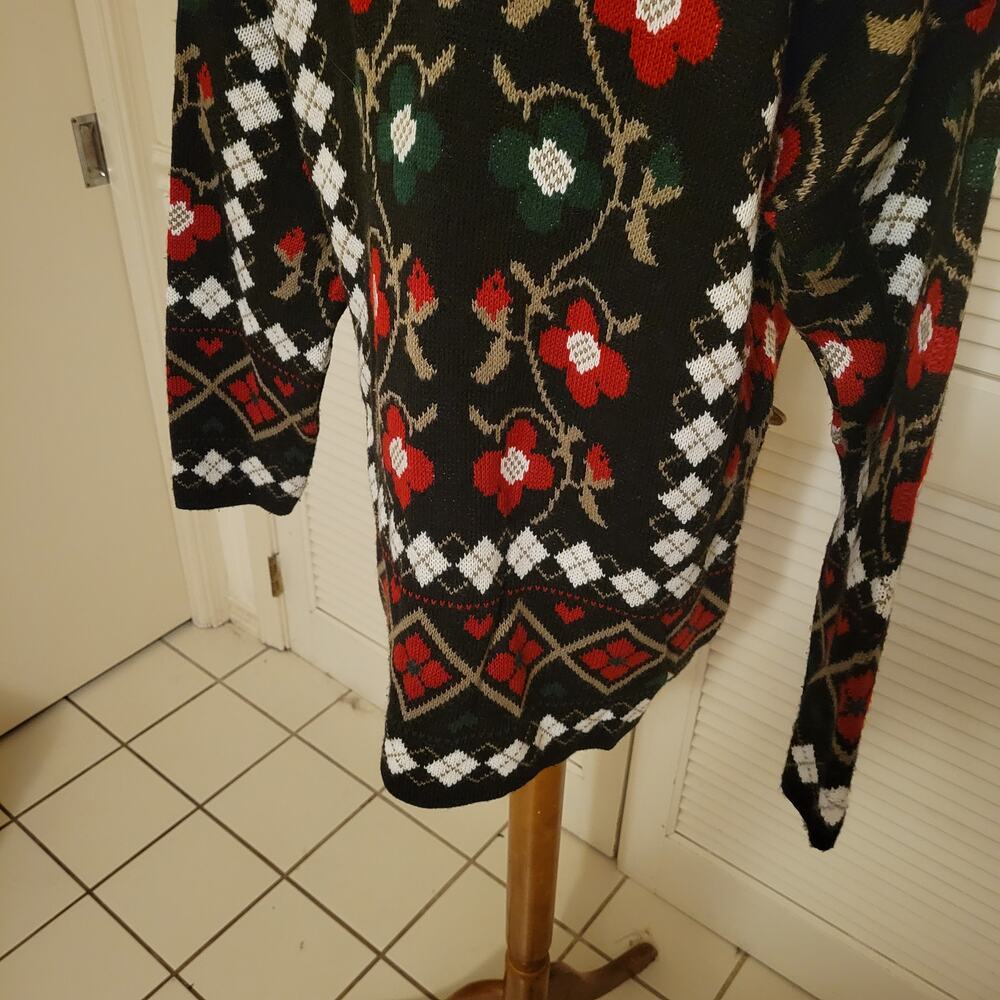 Vintage Woven Plaid Floral Midi Acrylic Sweater Dress Medium Large - Picture 6 of 8